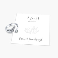 Birth Stone Adjustable Feather Ring - Sterling Silver