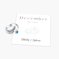 Birth Stone Adjustable Feather Ring - Sterling Silver