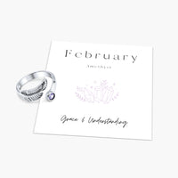 Birth Stone Adjustable Feather Ring - Sterling Silver