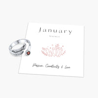 Birth Stone Adjustable Feather Ring - Sterling Silver