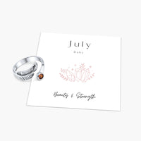 Birth Stone Adjustable Feather Ring - Sterling Silver