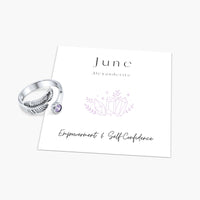 Birth Stone Adjustable Feather Ring - Sterling Silver