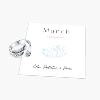 Birth Stone Adjustable Feather Ring - Sterling Silver