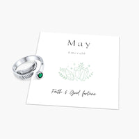 Birth Stone Adjustable Feather Ring - Sterling Silver