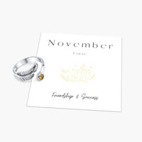 Birth Stone Adjustable Feather Ring - Sterling Silver