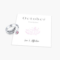 Birth Stone Adjustable Feather Ring - Sterling Silver