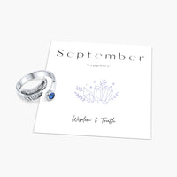 Birth Stone Adjustable Feather Ring - Sterling Silver
