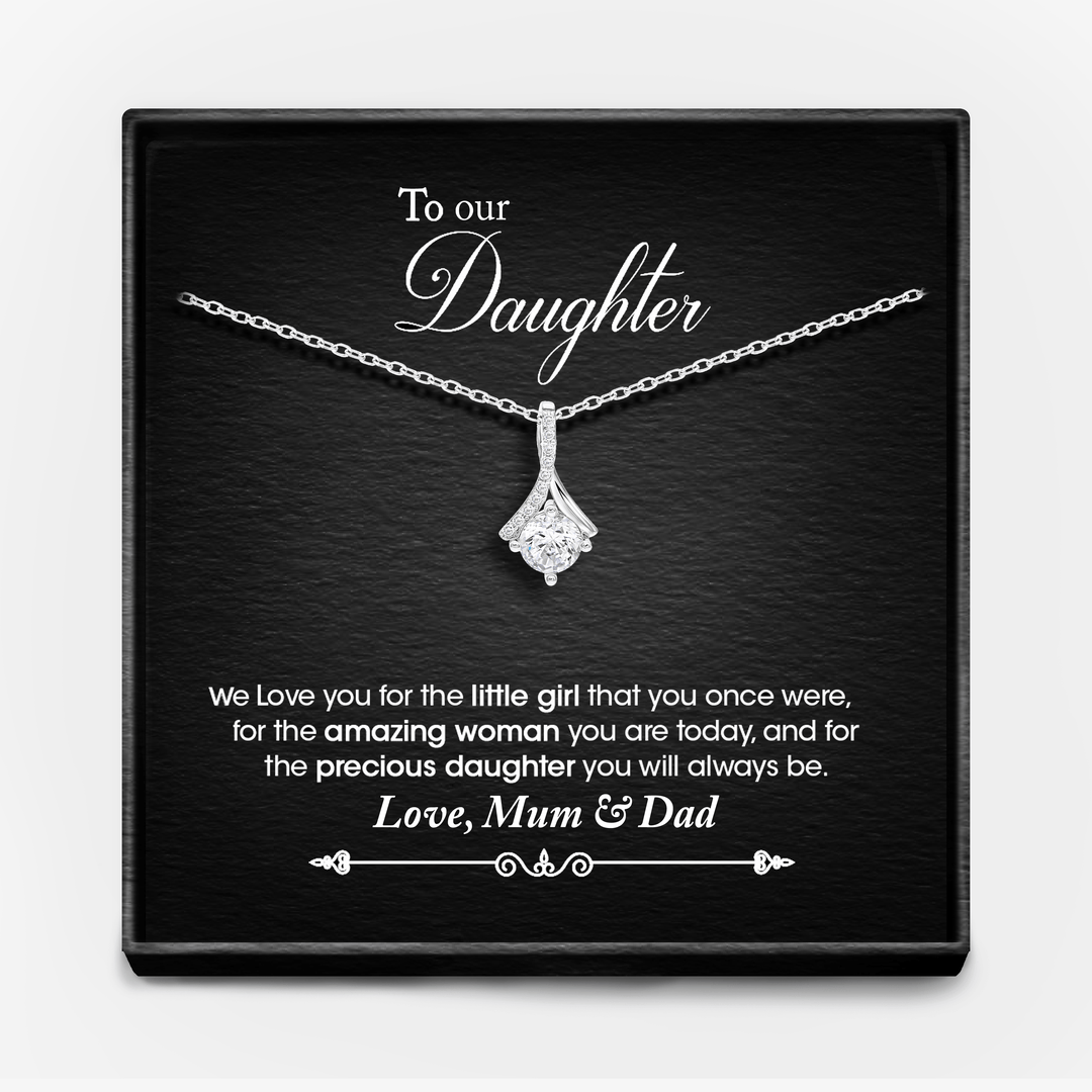 "TO OUR DAUGHTER, LOVE MUM & DAD" WHITE GOLD NECKLACE