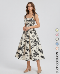 Curvy Floral Print Tie Shoulder Midi Cami Dress