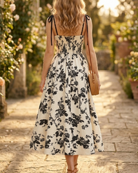 Curvy Floral Print Tie Shoulder Midi Cami Dress