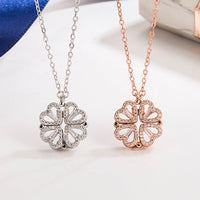 Sterling Silver Magnetic Folding Four Leaf Clover Necklace