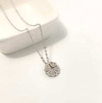 Sterling Silver Magnetic Folding Four Leaf Clover Necklace
