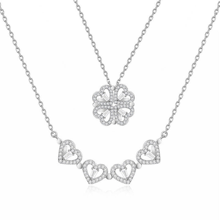 Sterling Silver Magnetic Folding Four Leaf Clover Necklace