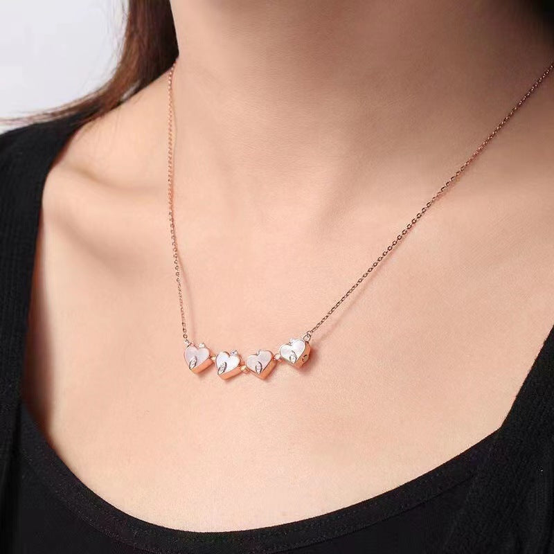Sterling Silver Magnetic Shell Folding Four Leaf Clover Necklace