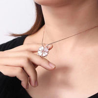Sterling Silver Magnetic Shell Folding Four Leaf Clover Necklace