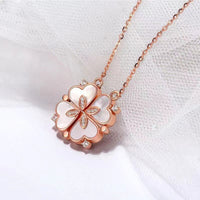 Sterling Silver Magnetic Shell Folding Four Leaf Clover Necklace