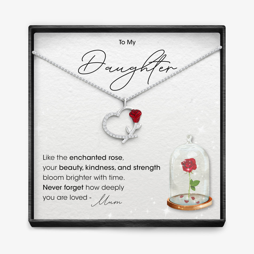"TO MY DAUGHTER" - Silver Rose Heart Necklace
