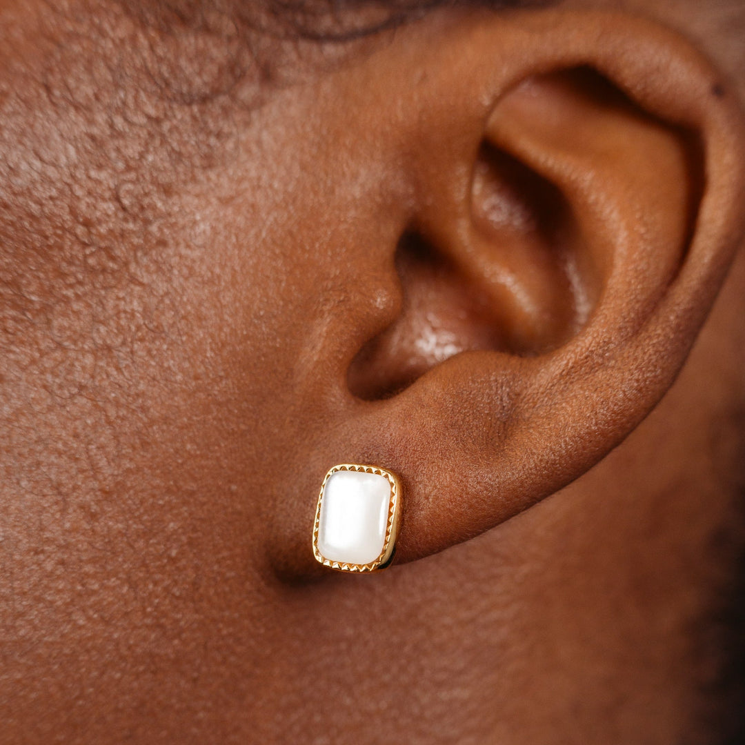 Iridescent Pearl Gold Stud Earrings