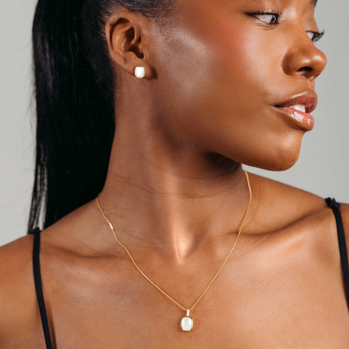 Iridescent Pearl Gold Stud Earrings
