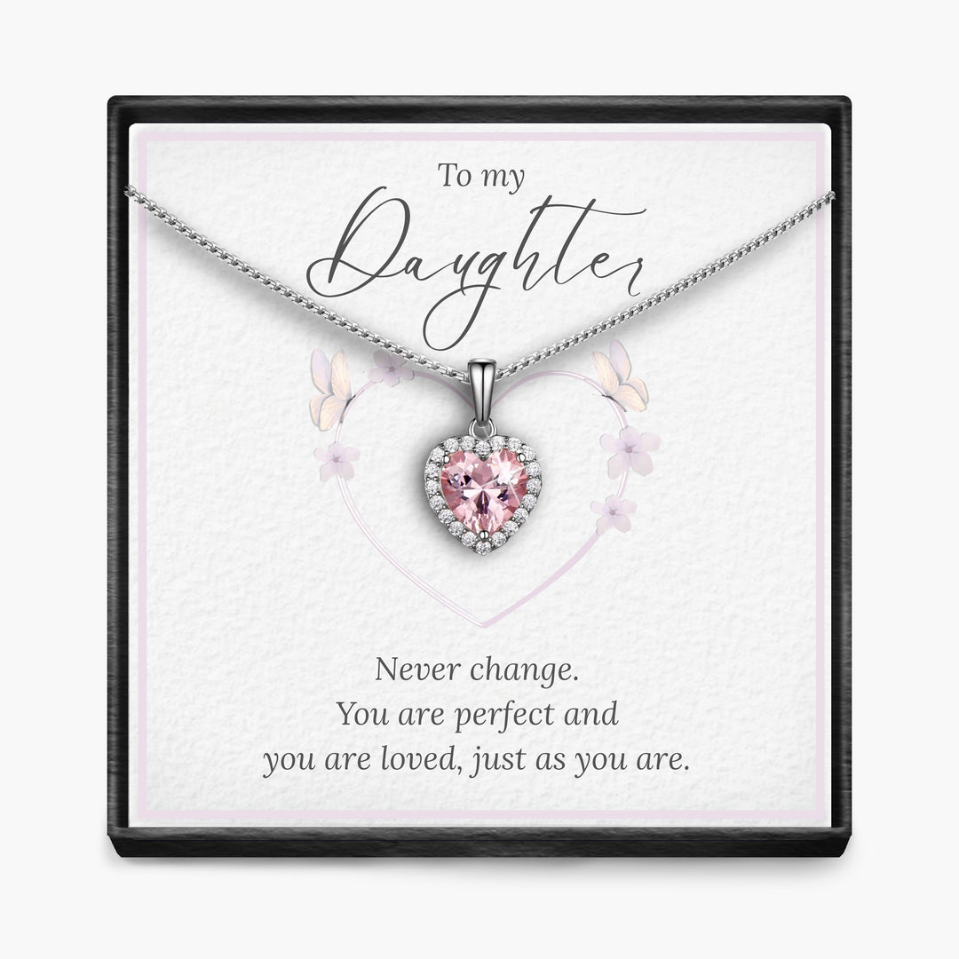 Daughter - Never Change  - Sparkling Morganite Heart Necklace