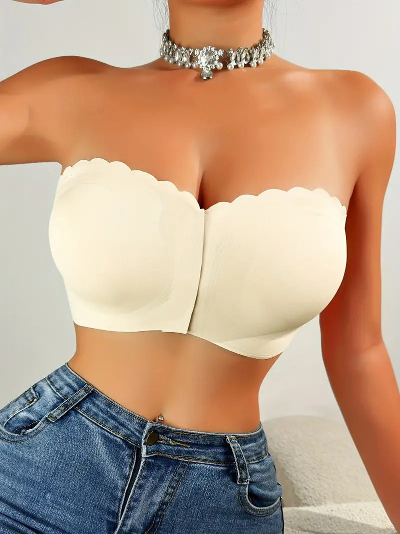 Naadloze bralette tube top met golvende rand