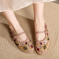 Elowen Bloom – Embroidered Mesh Mary Jane Flats