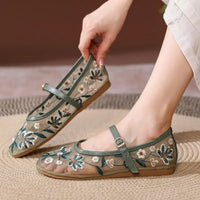 Elowen Bloom – Embroidered Mesh Mary Jane Flats