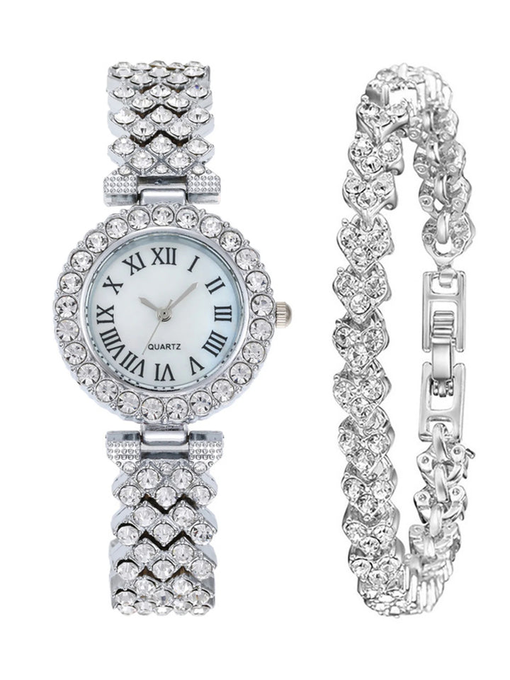 Silver Crystal Roman Watch [FREE Bracelet]