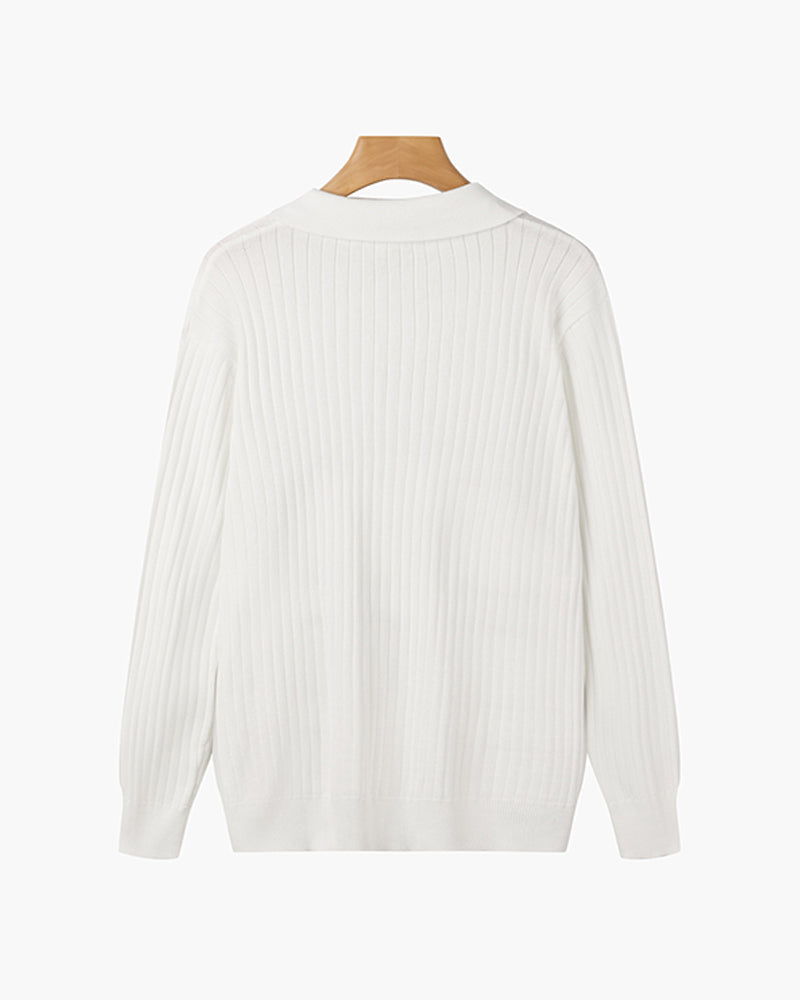 Florence Ribbed Long Sleeve Polo Shirt