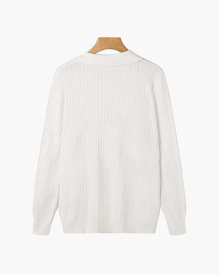 Florence Ribbed Long Sleeve Polo Shirt