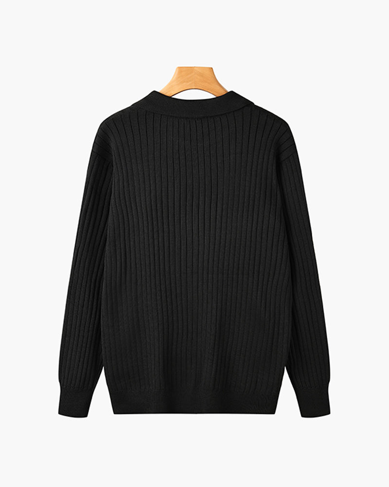 Vienna Ribbed Cotton Long Sleeve Polo Shirt
