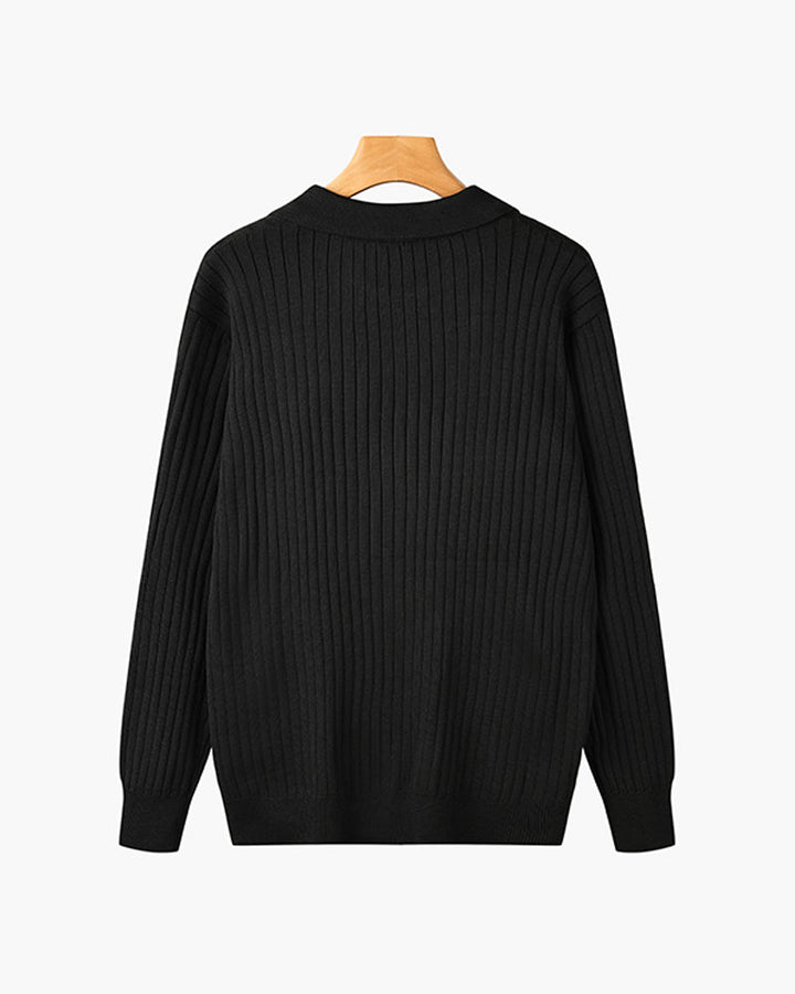 Vienna Ribbed Cotton Long Sleeve Polo Shirt
