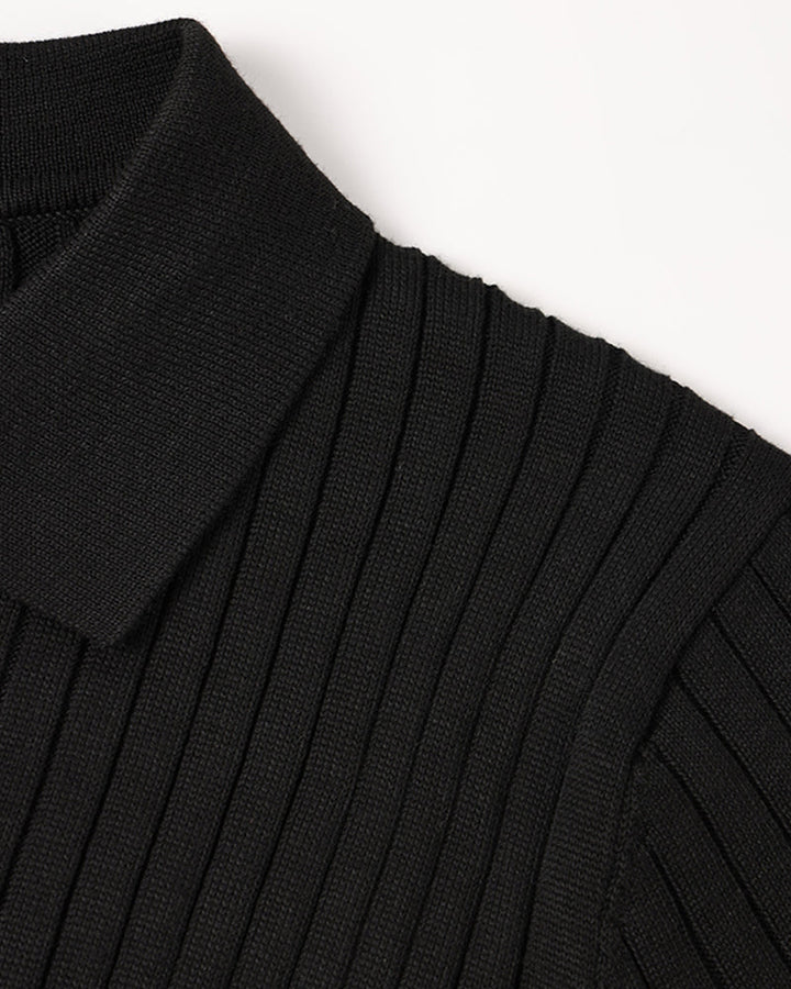 Vienna Ribbed Cotton Long Sleeve Polo Shirt