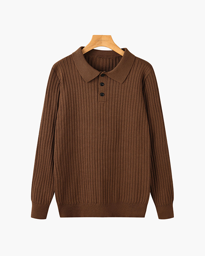 Vienna Ribbed Cotton Long Sleeve Polo Shirt