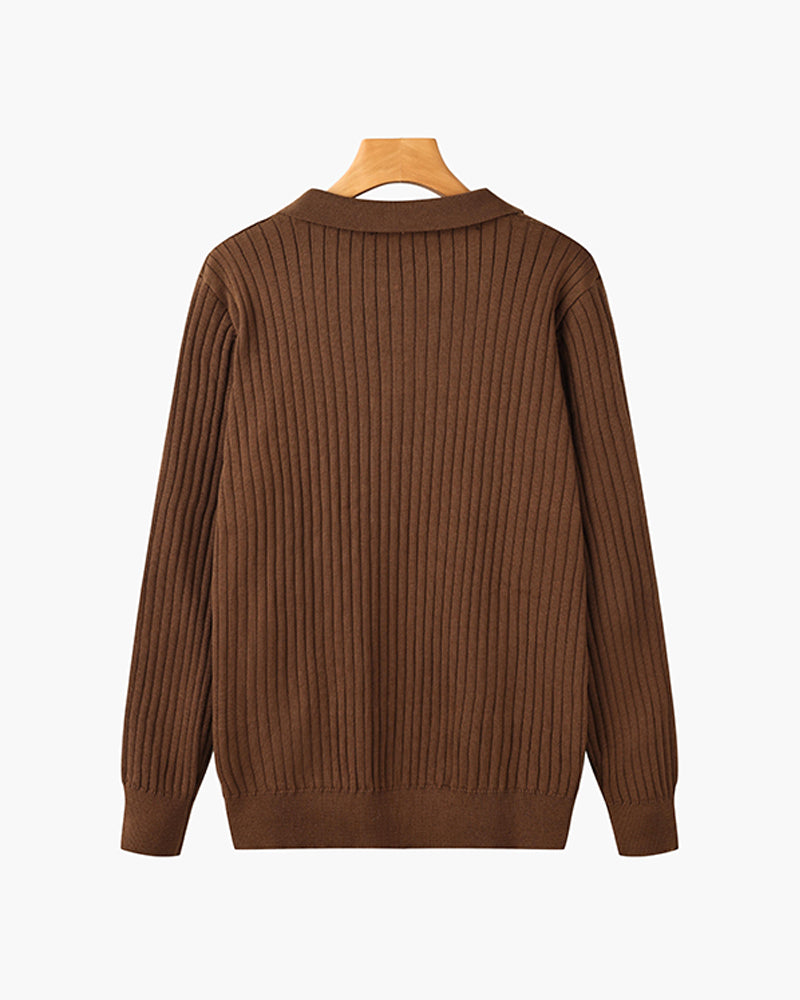 Vienna Ribbed Cotton Long Sleeve Polo Shirt