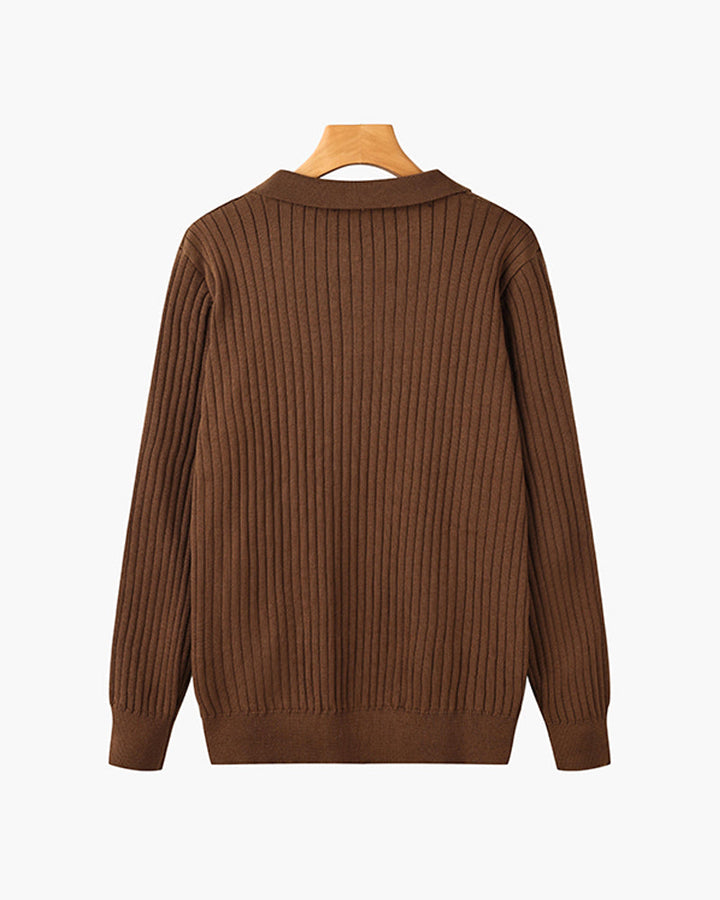 Vienna Ribbed Cotton Long Sleeve Polo Shirt