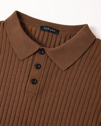 Vienna Ribbed Cotton Long Sleeve Polo Shirt