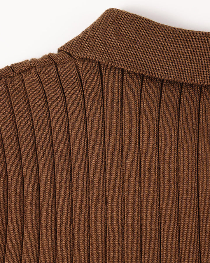 Vienna Ribbed Cotton Long Sleeve Polo Shirt
