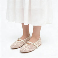Elowen Ivory – Geborduurde Mesh Mary Jane Ballerina&
