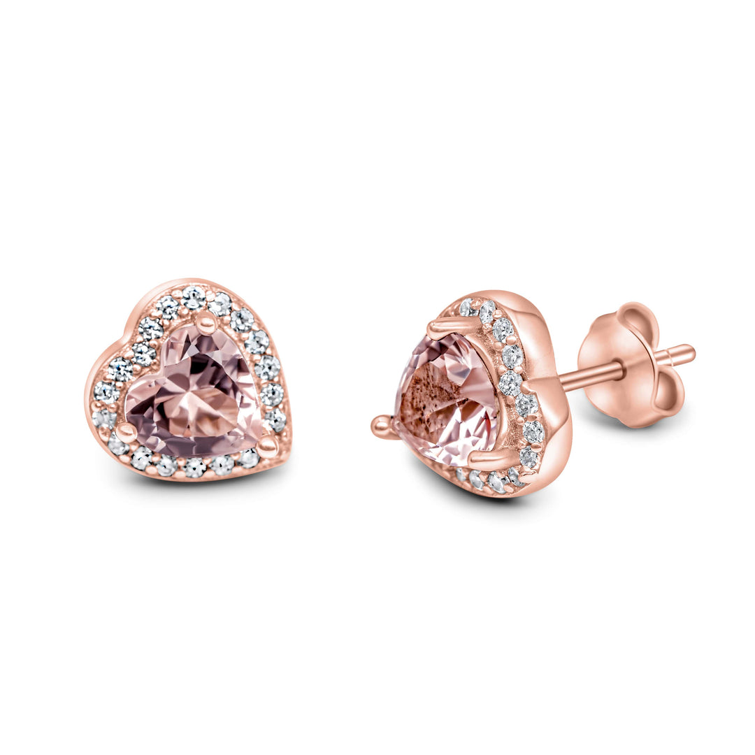 Sparkling Morganite Heart Earrings Rose Gold