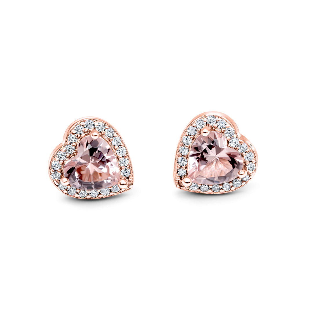 Sparkling Morganite Heart Earrings Rose Gold