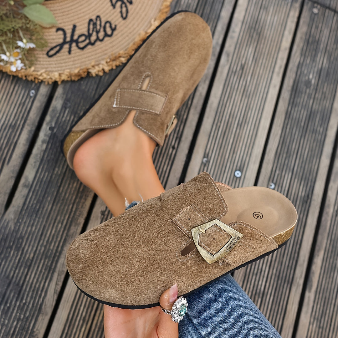 Daro Suede Buckle Clogs
