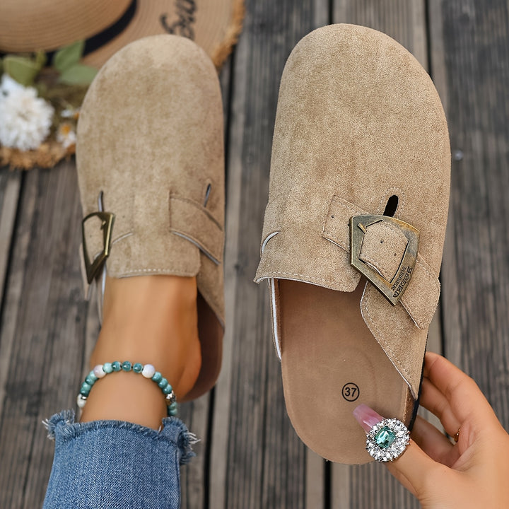 Daro Suede Buckle Clogs