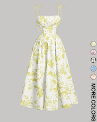 Curvy Floral Print Tie Shoulder Midi Cami Dress