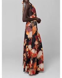 Womens Halter Backless Floral Dot Maxi Dress