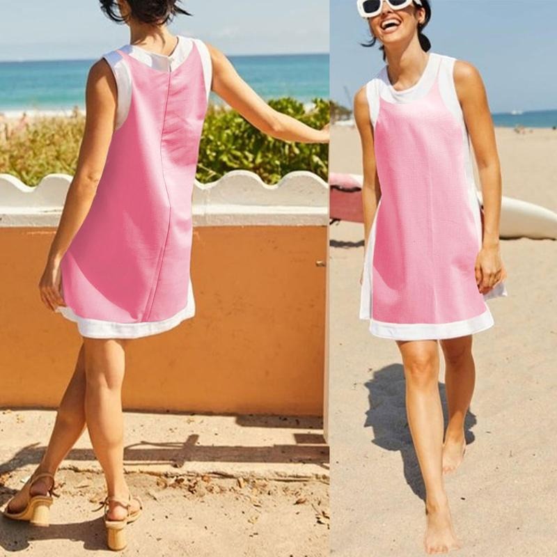Women's Casual Color Block Sleeveless Tops Matching Shorts with Pockets