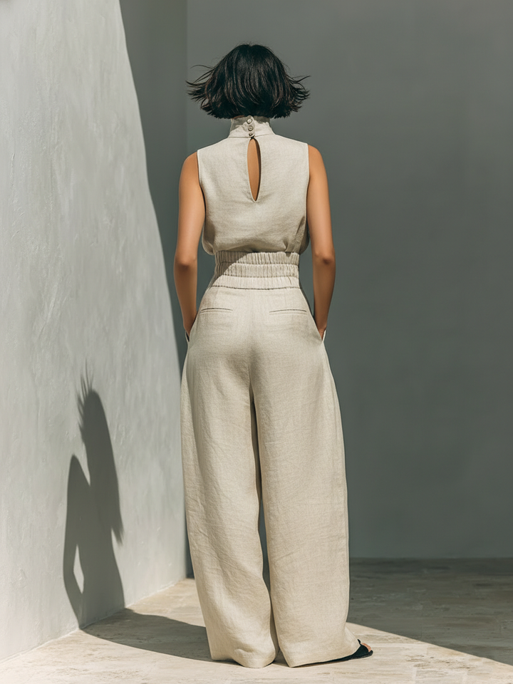 High-Neck Cotton Linen Set