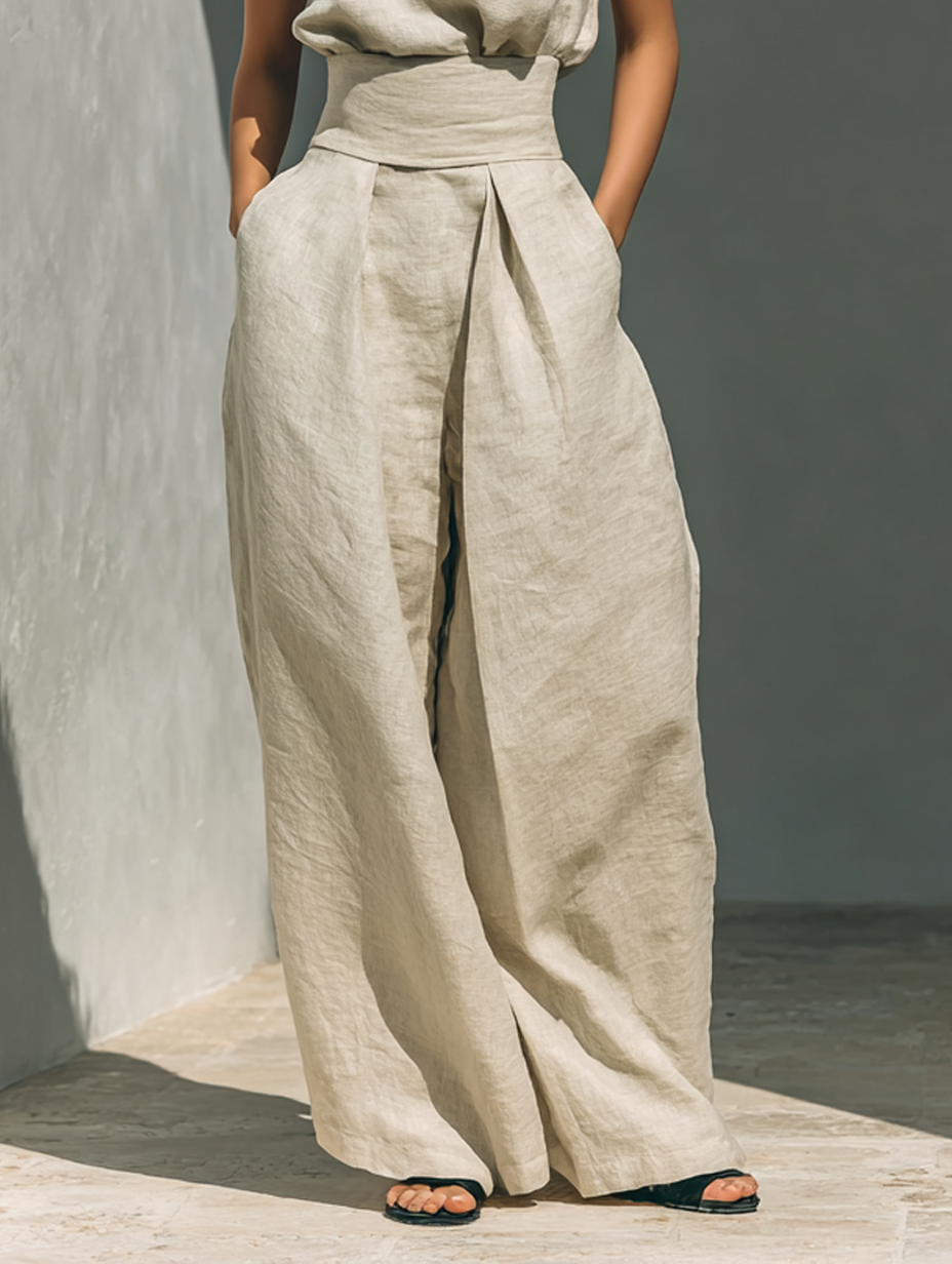 High-Neck Cotton Linen Set
