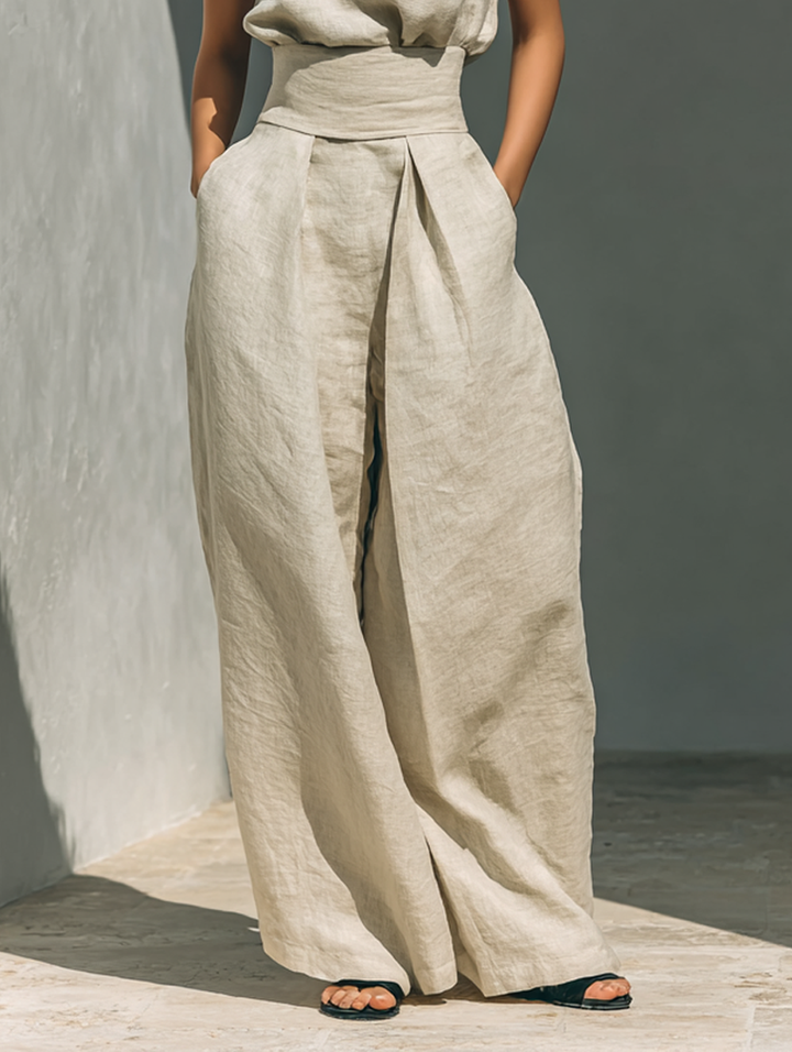 High-Neck Cotton Linen Set