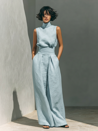 High-Neck Cotton Linen Set